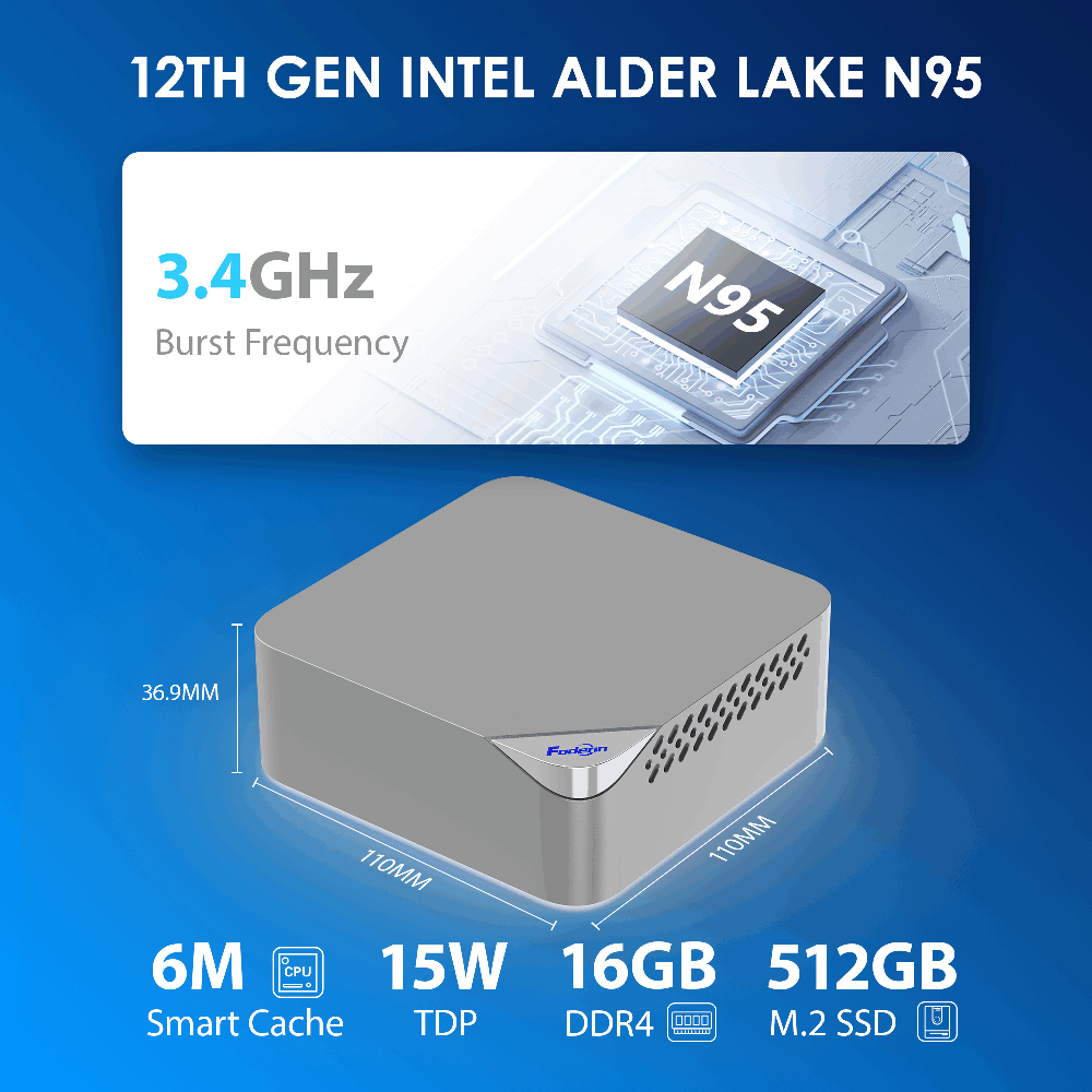 Fodenn Intel Alder Lake-N N95/N100/N300 mini pc RAM16G